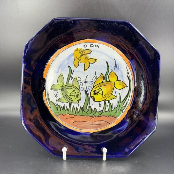 Mexico Folk Art Talavera Pottery Single Dish Plate Hand Painted Fish Hand Made - Picture 15 of 16
